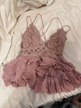 Free People Mauve Pink Lace Ruffle Cami Top